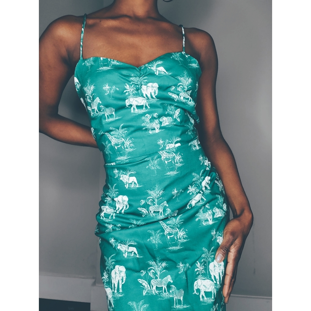 NWT FASHION UNION CAMI MIDI DRESS IN SAFARI PRINT